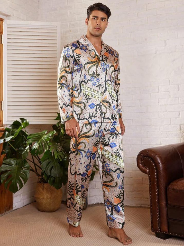 NIGHT-RIDER Men's Pajama Set Casual Long Sleeve Shirt & Long Pant Sleepwear Set